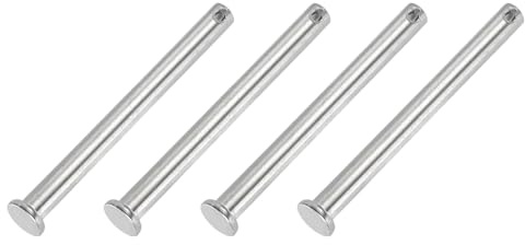 PATIKIL 4 Stück 90mm Lange Steckbolzen 8mm Durch. Flachkopf Edelstahl Bolzen mit Loch 3,2mm Durch. Einlocher Sicherungsbolzen für Industrie Maschinenbau Anhänger Scharnier Möbel, Silber