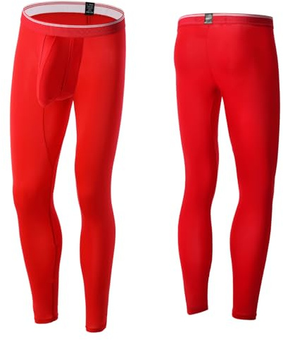 Huakunda Mutande lunghe da uomo, leggings da corsa, traspiranti, funzionali, con doppio sacchetto, elefante, biancheria intima, Colore: rosso, M