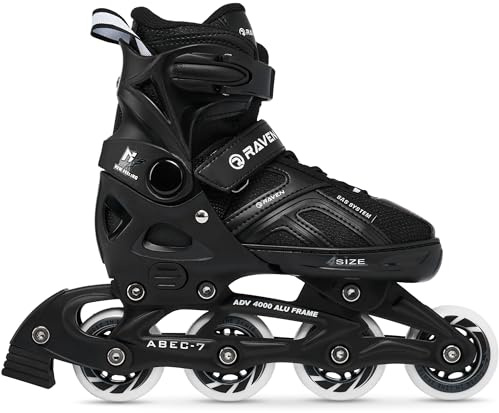 RAVEN - Inline-skridskor för barn och vuxna - Rullskridskor, valfritt 2-i-1 med skridskor - Justerbara skridskor för barn och vuxna - Pulse Black utan Medar, 33-36 (20-22,5 cm)