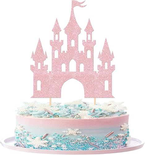 1 décoration de gâteau en forme de château - Paillettes - Princesse - Décoration de gâteau d'anniversaire - Château - Thème princesse - Thème château - Douche prénatale - Mariage - Anniversaire - Fête