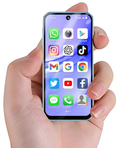 Hipipooo 4G mini smartphone, dubbel SIM, 3,9 tums skärm, 2,0 + 5,0 MP dubbelkamera, 1950 mAh batteri, Android 12 minitelefon för barn (3 GB + 32 GB, blå)