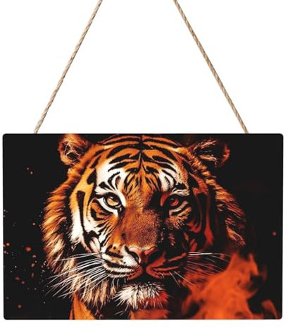 Holzkreise zum Basteln, 20,3 x 30,5 cm, Holzscheiben, Tiger im Feuer, Holz-Türhänger, zum Aufhängen, rechteckige Holzscheiben mit Bindfaden, Holzornament für Schild, Türhänger, Zuhause, Urlaub