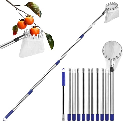 DBREAKS 4,2M Cueille Fruit Telescopique, Fruit Outil Cueillette avec Rangement, Cueille Fruit Telescopique pour la RéColte des Pommes, Cerises, Poires, PêChes