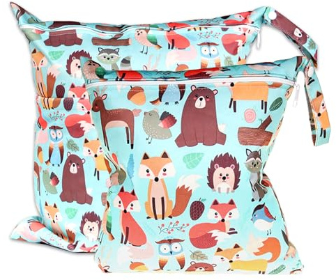 ABirdon 2 Stück Wetbag Kindergarten Nasstasche Windeltaschen Reißverschluss, wasserdicht, waschbar, Wetbag Organizer für Kleinkind-Windeln, Reisen, Gym, Strand und Pool