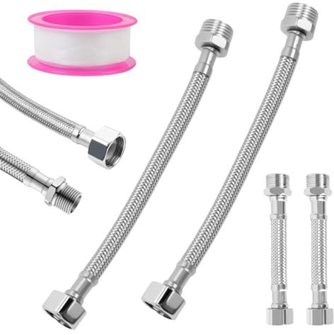 4 Stück Flexschlauch 3/8 Wasserhahn Schlauch Verlängerung, G3/8 Edelstahl Geflochtener Flexibler Armaturenschlauch für Wasserhahn Eckventil Wassererhitzer (20cm/10cm)