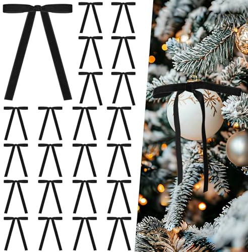 Miaikoe 24 Stück Samt Bügen für Weihnachtsbaum Rustikale Samt Weihnachtsornamente Rustikale Bügen für Tür Girande Kranz Geschenk Party Dekoration (Breite von 1cm, schwarz)