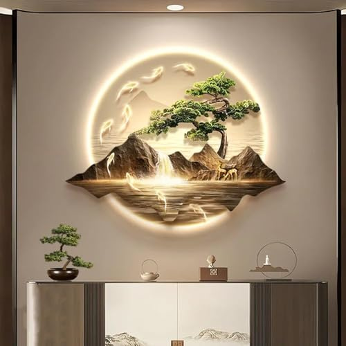 MESCXTY Peinture Murale 3D avec éclairage,décoration Murale à Brancher,Tableau décoratif LED en Relief,décoration Murale créative à Suspendre pour Salon,entrée,Couloir (A,70 x 55 cm)