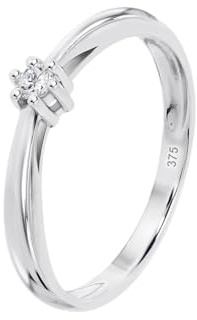Time RoaD Bague Femme Solitaire avec Cluster de Diamants Or Blanc 9K de