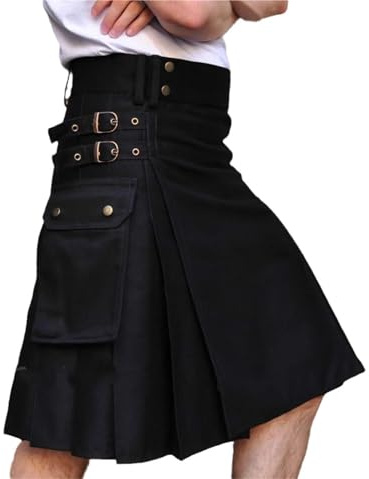HYFEUOKF Kilt Falda Plisada con cinturón de Metal y Bolsillos for Hombre, Estilo gótico, Color Liso, Estilo Cargo Vintage para Festivales(5XL)