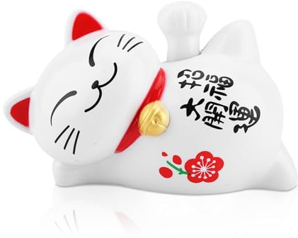 Kukyller Solar Powered Lucky Cat,Lucky Cat Waving Arm Fengshui Fortune Cat Lazy Lying Maneki Neko Solar Powered Waving Cat Fengshui Cat for Home Office Car(Recruiting blessings and fortune)