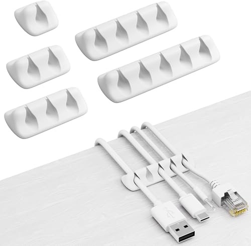 Filzada® 5x Kabelmanagement Set Weiß - Kabel Organizer Schreibtisch | Kabelhalter Selbstklebend für Schreibtisch, Büro - Kabelorganizer - starke Klebkraft - mehr Ordnung - Cable Organizer