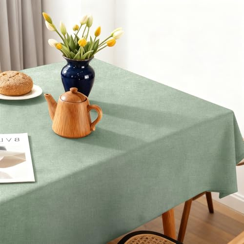 Bocguy Tischdecke, Wachstuch Tischdecken, 90 x 140 cm Polyester Tischdecken Leinenoptik Abwaschbar, Dauerhaft Kratzfest für Garten, Esstisch, Geburtstag Party, Tafeldecke, Grün