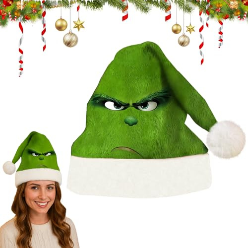 ADDLIVE Weihnachtsmützen Erwachsene, Grinch-Mütze, Weihnachtsmütze Grin-ch, Komfortabel Weihnachtsmützen, Weihnachtsmann Mütze Erwachsene, Nikolausmütze Erwachs-ene für Weihnachtsdeko Party, Cosplay