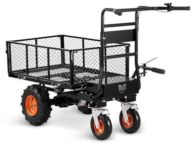 Robuster elektrischer Mehrzweckwagen, 300 kg Kapazität, 36 V, 432 Wh, batteriebetriebener Stahl-Gartenwagen mit Bremsen, 4-Rad, Materialtransporter für Bauernhof & Camping