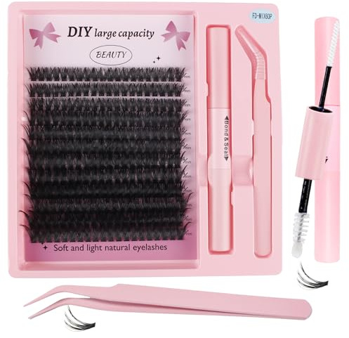 Yunova Kit Extension Ciglia 240PCS,Ciglia a ciuffetti 9–16 mm con collante, remover e pinzette, 60D, effetto professionale, DIY a lunga durata