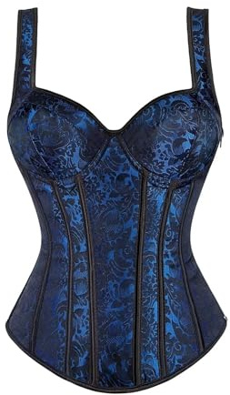 Damkorsetttopp med remmar och dragkedja(Blue,5XL)