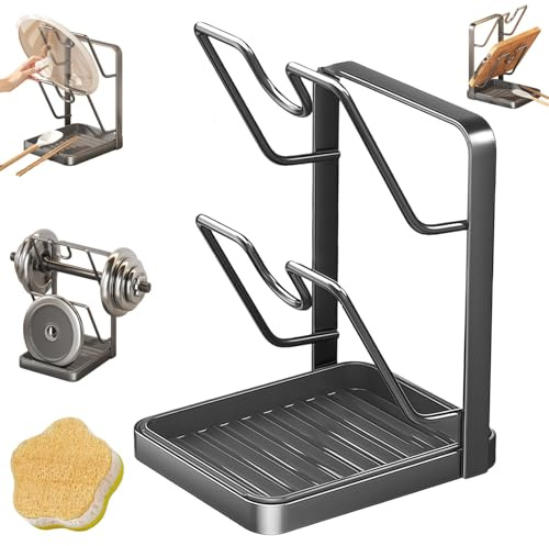 Yagerod 2026 Neu Multifunktionaler Topfdeckel- und Schneidebrett-Halter, Kitchen Pot Lid Storage Rack, Pot Lid Organizer, Lidholder While Cooking, Lids and Spoon Rest, Stand for Stove Top(Gray,B)
