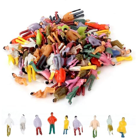 VICDUEKG Lot de 100 mini figurines de train miniatures - Différentes personnes debout et assises - Différentes poses - Miniatures peintes - Trace H0 - Modèle 1:100