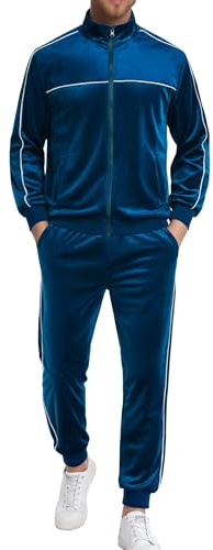 PPONE Velour Mens Tracksuits 2 Piece Sweatsuits Jogging Outfits for Men Leisure Full Zip Velvet Suit Jacket Pants Set