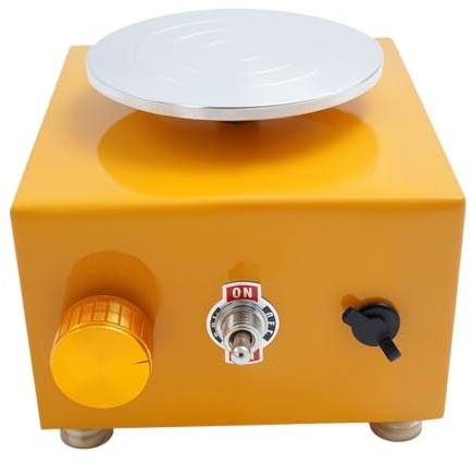 Mini Torno De Cerámica Eléctrico Con Plato Giratorio Doble, Motor Cobre Puro 24 W, Velocidad 0 A 2000 RPM For Manualidades Arcilla, Color Amarillo Gira Estable Suave