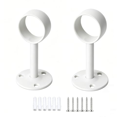 Lot de 2 supports de tringle à rideau, montage au plafond, 19 mm, blanc, support de plafond plat en métal pour tringle à rideau, tringle à rideaux et tringle à vêtements, vis et chevilles incluses