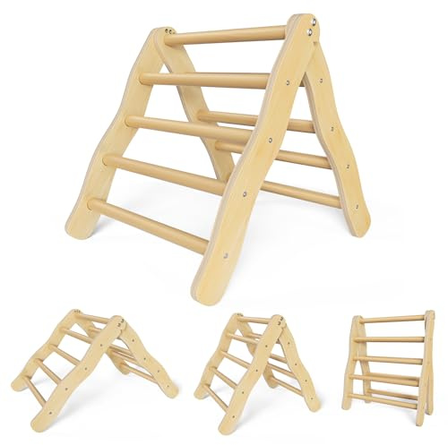 Triangle d'escalade en Bois de 3+ Ans, Parcours Motricité Enfant Montessori avec 3 Niveaux Réglables, Triangle Pliable Charge Max 50 Kg, Aire de Jeux Exterieur Enfant