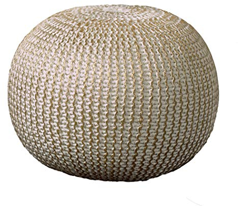 L.R. Resources Fairbanks - Pouf ottomano, lavorato a maglia, 1'4 x 1'8, avorio/oro -