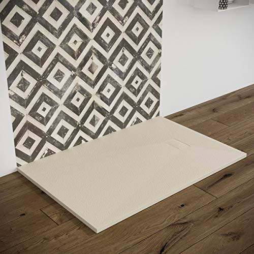 Piatto doccia effetto pietra ardesia stone smc (no mineralmarmo) BEIGE BIANCO NERO 70 80 90 100 120 140 160 180 cm piletta inclusa. Euclide (90x90 cm, Beige)