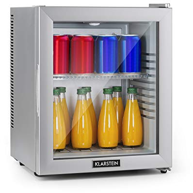 Klarstein Brooklyn Mini Frigo, Frigo Portatile da Camera, Frigorifero Piccolo Silenzioso da Ufficio, Mini Frigo Bar con Illuminazione Interna e Ripiani Rimovibili, Frigo Bar da Campeggio 12-18°C, 23L