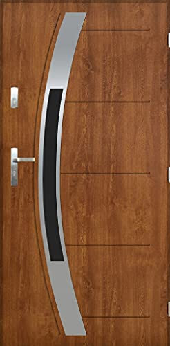 Stahltür Außentür Wohnungseingangstür Türen mit Verglasung Pantor 55mm FAGOT Größe 80 und 90 (goldene Eiche, [90] 990 x 2068 mit einem Türrahmen Rechts)