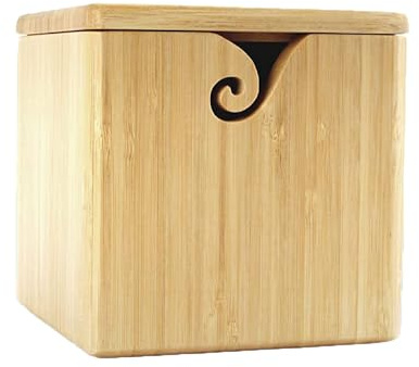 Joyeee Extra Large Bambus Garnschale mit Deckel, XL Strick Box zur Aufbewahrung großer Wollknäuel, handgemachte Häkel-Schale – für Frau, Mutter, Großmutter, 19,5 x 19,5 x 18 cm