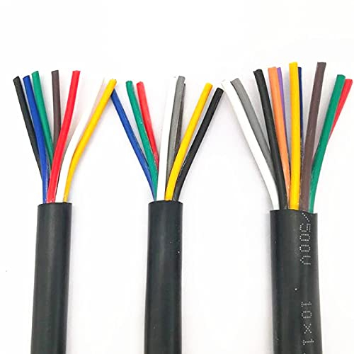 KEPOHK 15 AWG 1.5MM2 RVV 2/3/4/5/6/7/8/10/12/14/16/18 Adern Pins Kupferdraht Leiter Elektrisches RVV Kabel Schwarz 10 Adern 2 Meter