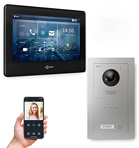 Goliath Hybrid | 2-Draht Bus | Full-HD Video Türsprechanlage | App | 1-Fam | 1 x Full-Touchscreen 7 | Aluminium Unterputz Türstation | + Feedback Modul | 180° Ultra-Weitwinkel | AV-BUS-515
