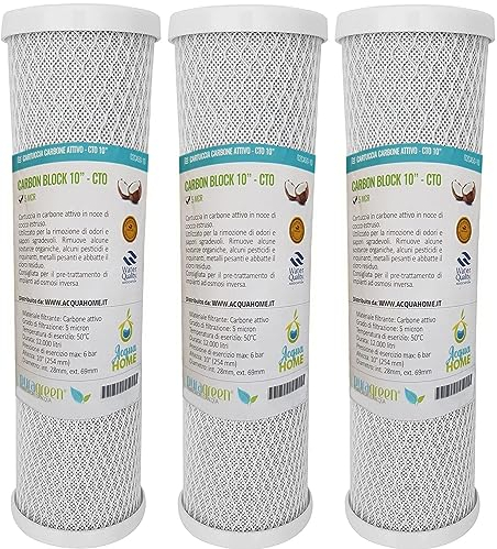 PURAGREEN Filtres Carbon Block 10 CBC - CTO 5 MCR- Filtre à charbon actif pour eau potable, systèmes d'osmose inverse pour boîtiers de filtre de 10