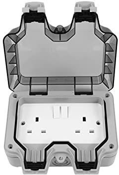 Outdoor Socket Waterproof Double Plug Wireless External 2 Gang Switched Socket Cover Wall Electrical Outlet IP66 13Amp Weatherproof