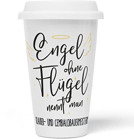 JUNIWORDS To-Go Becher mit Deckel, Engel ohne Flügel nennt man Klavier- und Cembalobauermeisterin (5169897)