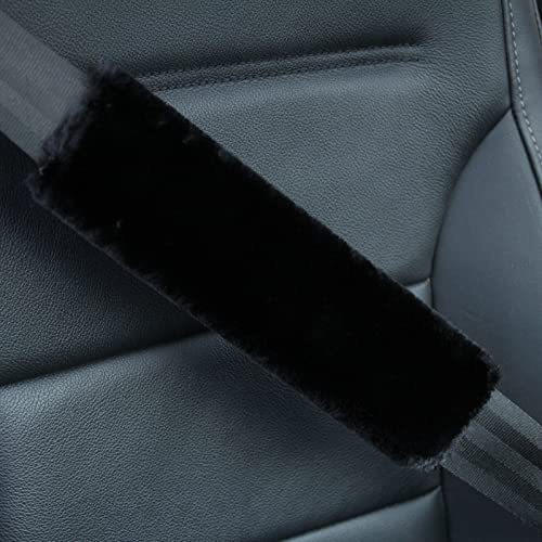 2 Stück Gurtpolster Auto,Plüsch Warm Auto Gurtpolster für Erwachsene und Kinder Weich Sicherheitsgurt Schulterpolster Sicherheitsgurt Schutz Premium Polsterung für Sitzgurt im Auto Reise -Schwarz