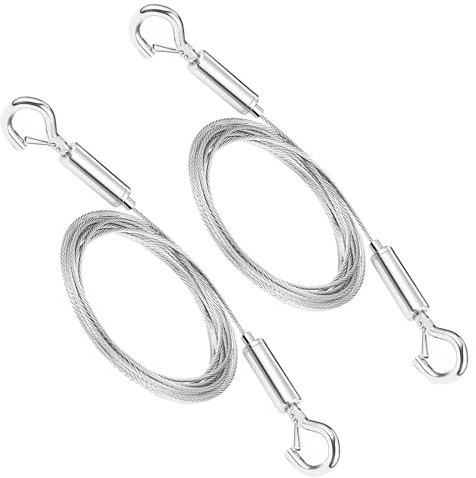 Picture Hanging Wire, 2pcs Adjustable Wire Ropes with Hooks Wire Heavy Duty 6.5Ft Adjustable Stainless Steel Wires Mirror Hanging Hardware Ropes with Hook and Loop for Picture Lamps,Billboards