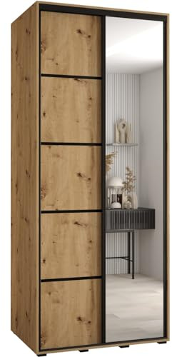 ABIKSMEBLE Armoire Davos 5 avec Porte Coulissante et Miroir - Dressing pour Chambre Adulte - Penderie Vêtement - Garde-Robe - Placard - Closet