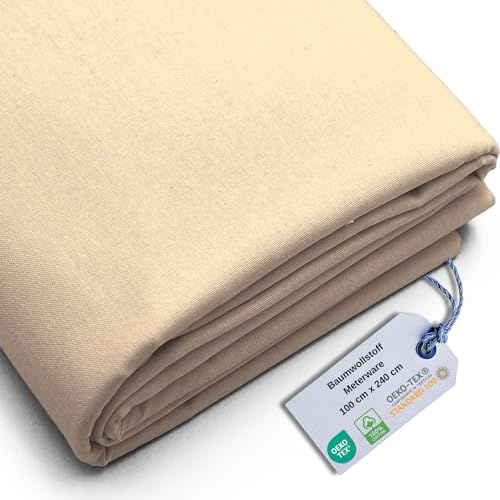 Stoff Virginia Tex, Meterware, Baumwollstoff 100%, große Breite 240 cm, Baumwollstoff 100% Oeko -Tex Standard 100 Unifarben zum Nähen (Cream 09, 100 cm)