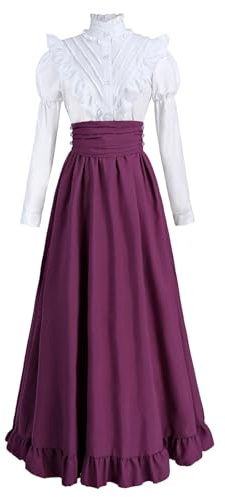 Fiamll Vestido medieval renacentista disfraz para mujer, vestido victoriano, vestido de baile vintage para mujer, blusa victoriana con falda larga renacentista, Rosa., M