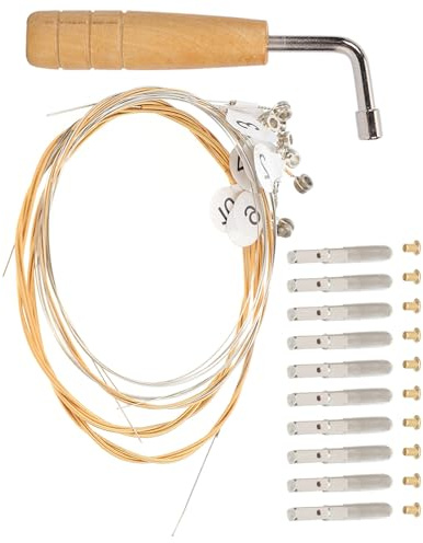 Leiersaiten 21 Stück mit Nagelschlüssel für Lyra und Harfe | Kupfer, Holz und Metall, Professionelles Lyra Teil für Saitenwechsel, Zither, Leiersaitenwirbel