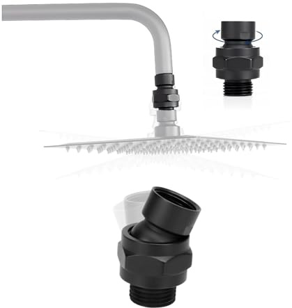 ieron Duschkopf-Verlängerung, 360° drehbarer Kugeldrehadapter, Kopfanschluss für G 1/2, Universal-Ersatz-Duscharm und Duschkopf, Schwarz