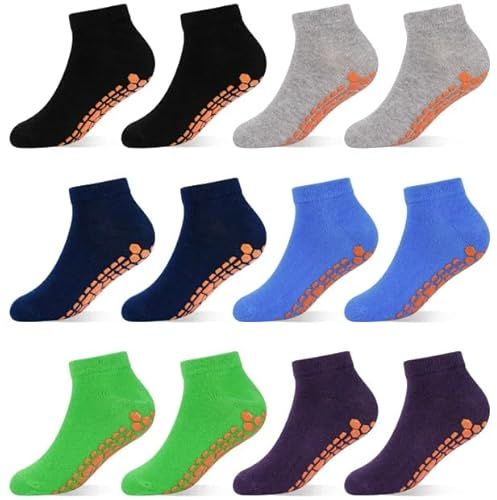 ARERWA Antirutschsocken Kinder Trampolin Socken 6 Paar Stoppersocken Kinder Yoga Socken für 6-9 Jahre Jungen Mädchen