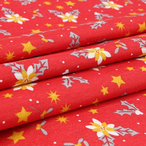 Weihnachtsstoff Meterware Mistelzweige Sterne Rot – Stoff 280 cm breit Baumwolle Polyester – festlicher Dekostoff für Tischdecken, Vorhänge & Kissen