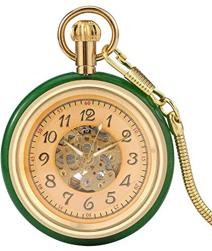 YIHANSS Einzigartige Jade Goldene Automatische Mechanische Taschenuhr Automatik Uhr Skelett Zifferblatt Schmuck Uhr Schlangenkette