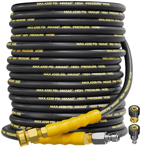 TechSweepPro 4200PSI Pressure Washer Hose 75FT with 3/8 Swivel Quick Connect for Cold/Hot Water, Kink Resistant Steel Wire Braided,1/4 Wear Resistant Power Washer Hose with 2 M22 14mm Adapter Set