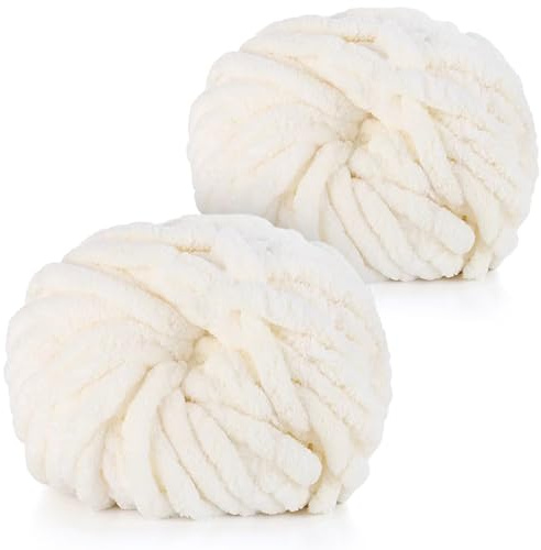 Coopay Lana Gruesa para Tejer a Mano, 2 x 240g - Lana Suave y Voluminosa XXL para Mantas y Nidos de Mascotas - Blanco