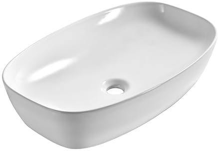 Omeble Waschbecken Oval Keramik - 60 x 38 x 14 cm - Aufsatzwaschbecken für das Badezimmer und Gäste-WC - Waschschale - Aufsatzbecken - Handwaschbecken -Design - weiß