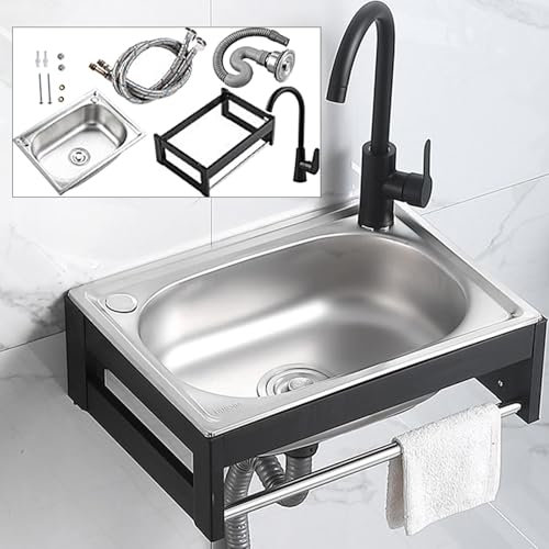Lavandino Da Parete Commerciale, Lavello Da Cucina, Stazione Lavamani Portatile, Lavabo Da Parete, Lavello Da Esterno Commerciale Con Rubinetto Per Acqua Calda E Fredda,58 * 43